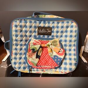 Matilda Jane quilted insulated lunchbox with a blue gingham pattern NWOT